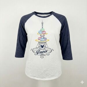 Disney Epcot France Shirt Womens Large Macaron Eiffel Tower Raglan 3/4 Sleeve
